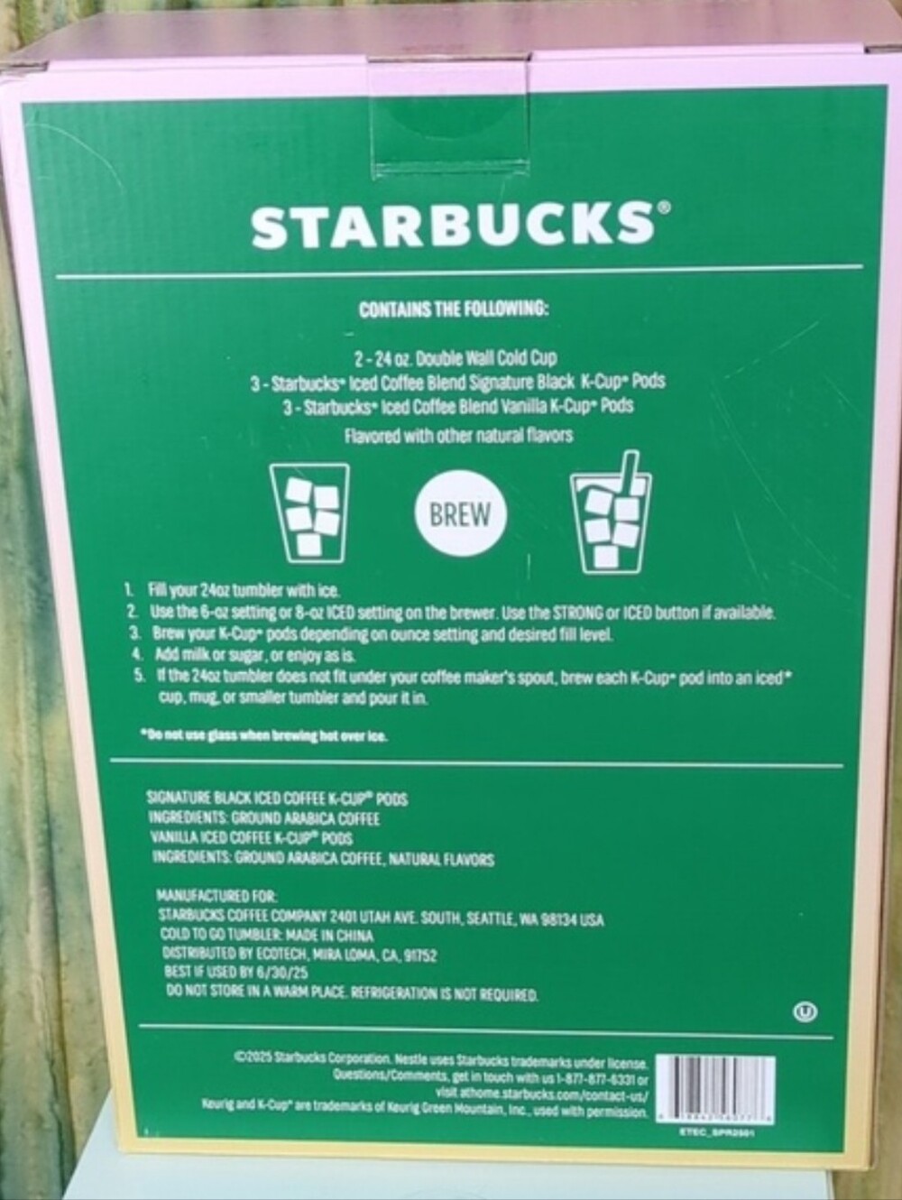 Starbucks 24 oz Tumbler Set & 6 Iced Coffee K-Cup Pods In Pink Tones - Picture 7 of 7